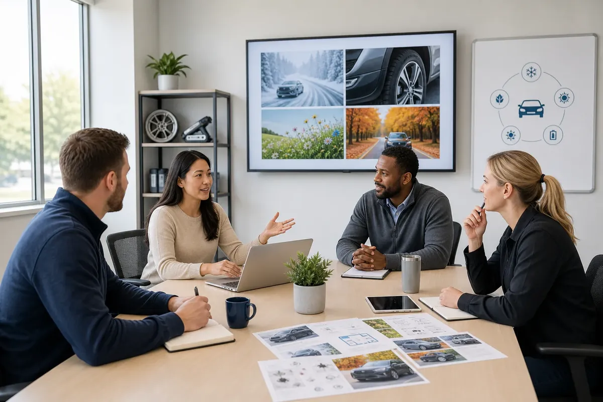Team bespricht Modulstruktur in hellem Besprechungsraum